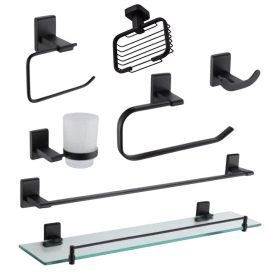 Set de 7 Accesorios para Baño Premium, Color Negro Mate, Acero Inoxidable