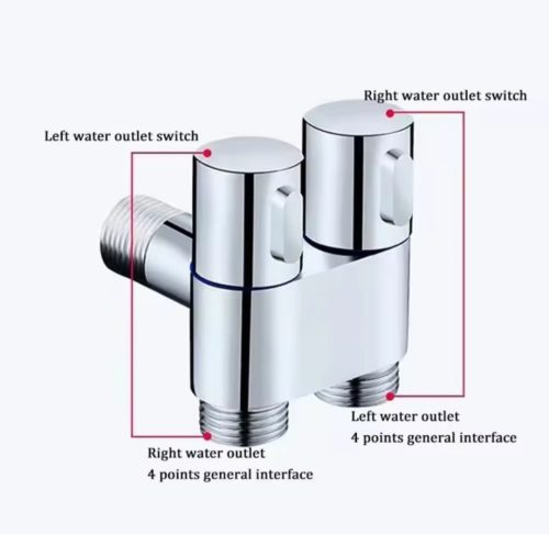 1000233688.jpg Válvula doble, conexión de 1/2" Acero Cromado, pesada.