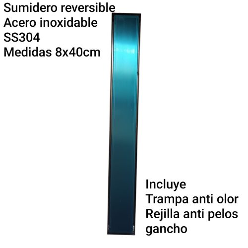 2025/02/1000099092.jpg Sumidero Desagüe 8x40cm de alto tránsito, Acero Inoxidable SUS 304, Reversible Sin borde