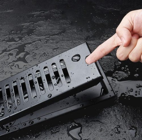 2025/09/1000240300-2.jpg Sumidero Rejilla Negro Mate 10x60cm en Acero Inoxidable SUS 304