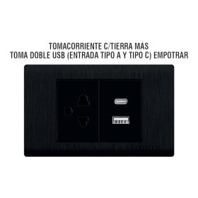2025/10/1000261346.png Tomacorriente con Tierra y Cargador USB Dual (Tipo A + Tipo C) de Empotrar | Línea Platinium Abatron | Color Negro
