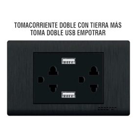 2025/10/1000261347.jpg Tomacorriente Doble con Polo a Tierra + Doble Cargador USB (Tipo A) de Empotrar | Línea Platinium Abatron | Color Negro